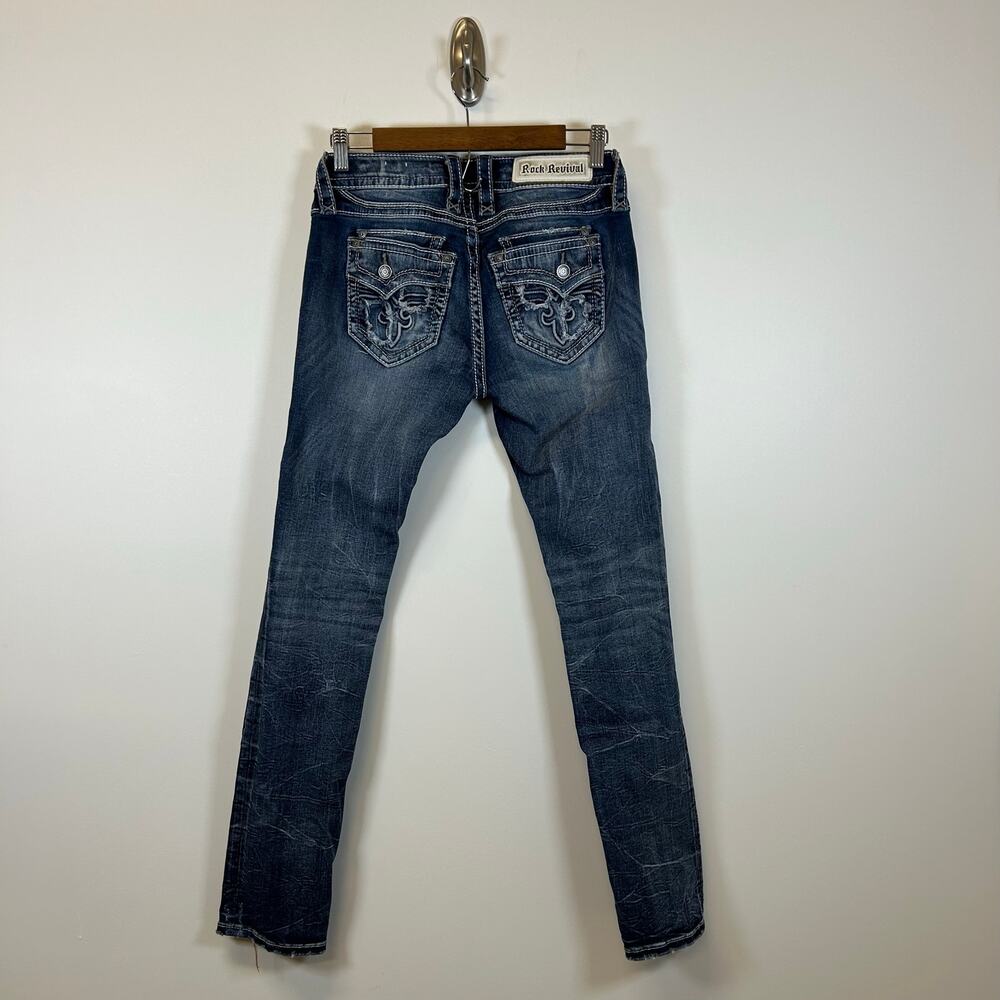 Rock Revival Taye‎ Straight Leg Jeans Medium Wash Distressed Y2K Bling Denim  27